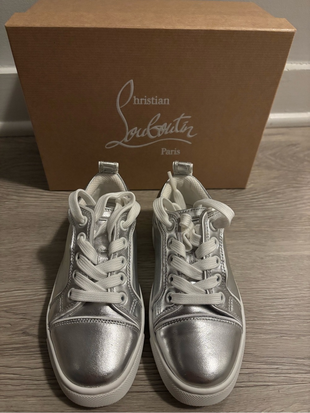 Christian Louboutin Silver Metallic Low-Top Sneakers